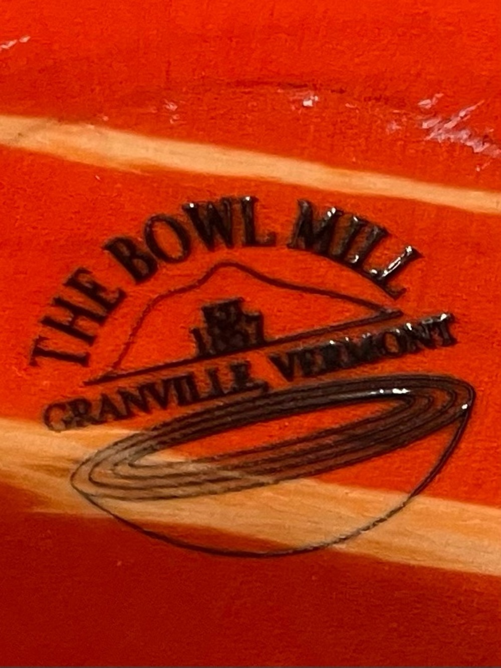 The Bowl Mill Granville VT Red Dyed Hardwood Salad Bowl + Matching Servers – 12” - Picture 4 of 6